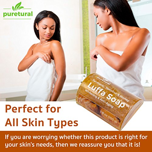 Puretural Luffa Soap Bar to clean dark spots Body Scrub Soap for Stretch marks Whitening with Turmeric, Tamarind and Honey Aromatherapy by