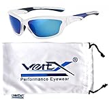 VertX Men's Polarized Sunglasses Sport Cycling Running Outdoor w/ free Microfiber Pouch - Clear Frosted & Blue Frame Blue Lens