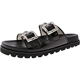 Smash Womens Kaia Faux Leather Flat Slide Sandals, Black, 14