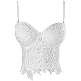 VEENDEO Women's Floral Lace Bustier Crop Top Punk Gothic Corset Bra Tops