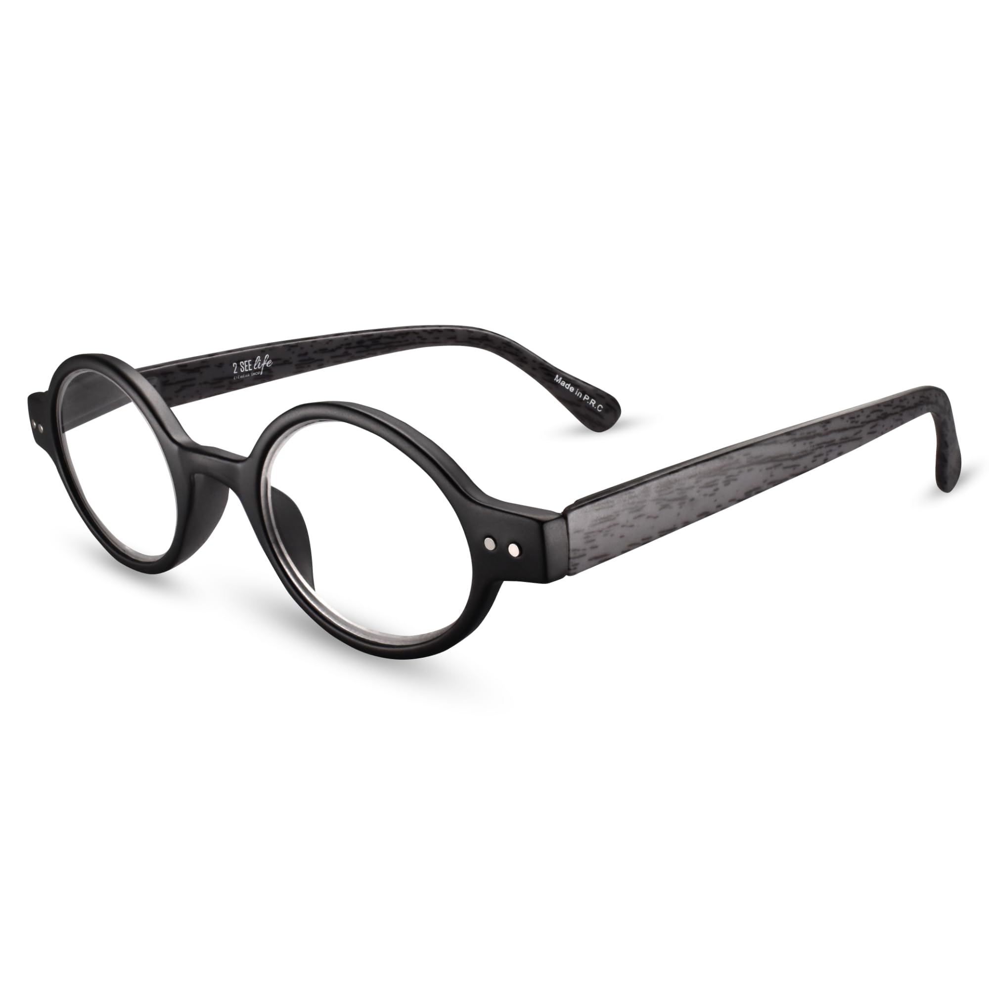 Photo 1 of 2SeeLife Black TR-90 Retro Round Reading Glasses for Men & Women – Premium Designer Readers with Solid & Sturdy Frame, Spring Hinges, Scratch Resistant, Small & Narrow Fit, Strength 2.00