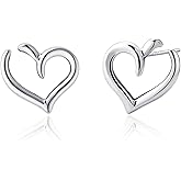 Aliyoham Silver Open Heart Stud Earrings for Women, Lightweight Hypoallergenic Sterling Silver Jewelry