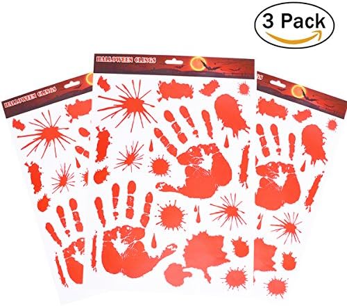 BearDaDa 3 Pack Bloody Handprints Clings Static Stickers, Bathroom Decor for Halloween,12 Inch by 17 Inch Sheet