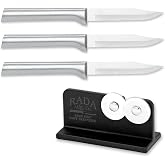 RADA Cutlery Regular Paring (R101) with Sharpener, Silver, Pack of 3 | 3.25" Stainless Steel Blade with Quick Edge Sharpener (R119), Cast Aluminum Handle