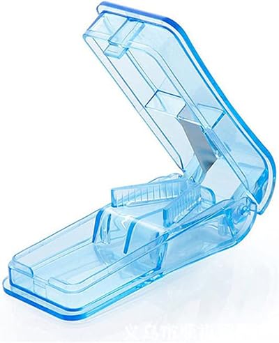 DDSHUN Pill Cutter 2-in-1 Portable Pill Splitter with Storage Blue Transparent
