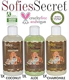 SofiesSecret 100% Natural+Organic Pet Shampoo (3PACK) Variety of Aloe, Chamomile & Coconut, NO Perfume Organic Extract for Scent, Cruelty Free & Vegan, Green America & Leaping Bunny, 25.5 fl. Oz.