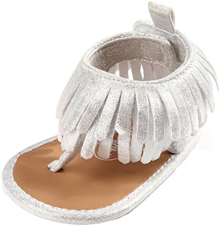 Baby Sandals,Dainzuy Toddler Baby Girls Tassel Sandals Soft Soled Anti-slip Fringe Footwear Shoes (Age:12~18 Month US:4, Silver)