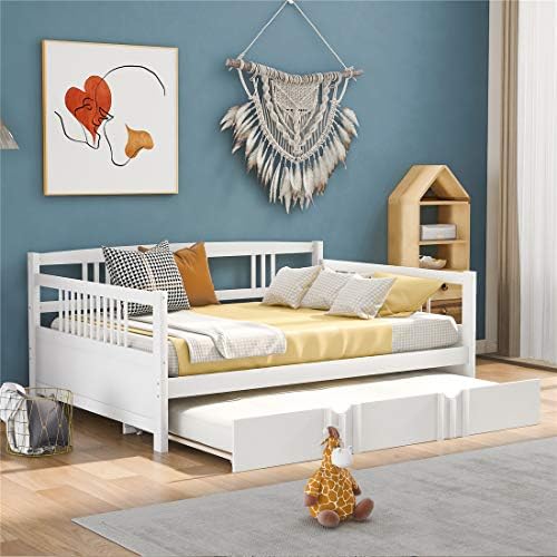 Wood Daybed with A Trundle, Trundle Daybed Twin Size, Standard Bed