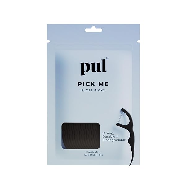 PUL DENTAL FLOSS PICKS – MINT TEETH FLOSSERS FOR DEEP CLEANING, REMOVING FOOD PARTICLES & PLAQUE – SHRED-RESISTANT NYLON FLOSS, PLANT-BASED HANDLE, FLUORIDE FREE – FOR ADULTS & KIDS (50 COUNT)