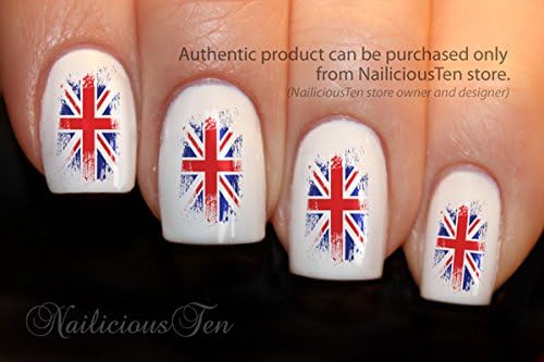 NAILICIOUS TEN Rustic Union Jack British Flag brush style Nail Wraps Art Water Transfer Decal English UK 21pcs - ST8100
