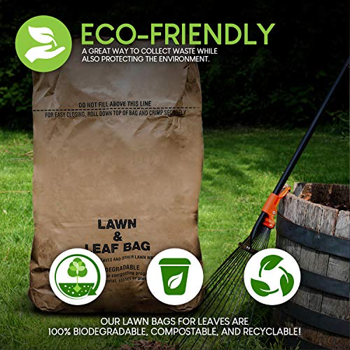 30 Gallon Kraft Lawn and Leaf Bags (10 Pack) EcoFriendly Heavy Duty