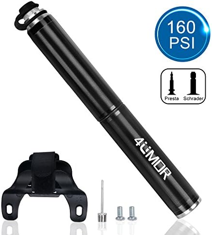 4UMOR Mini Bike Pump, High Pressure [160 PSI] Bicycle Pump Ball Pump with Needle Fits Presta & Schrader Valve, For Road, Mountain and BMX Bikes