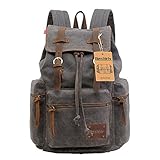 Berchirly Vintage Men Casual Canvas Leather Backpack Rucksack Bookbag Satchel Hiking Bag