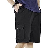 XinnanDe Mens Cotton Loose Drawstring Cargo Short with Full Elastic Waist