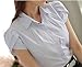 DPO Lady's Cotton Formal Pleated Short Sleeve Blouse cyan stripe 16
