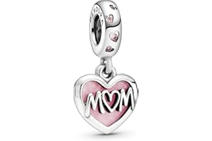 Pandora Mom Script Heart Dangle Charm - Compatible Moments Bracelets - Jewelry for Women - Gift for Women - Made with Sterling Silver, Cubic Zirconia & Enamel