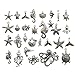 Youdiyla 58 PCS Beach Charms Collection - Mixed Starfish Seashells Conch Sea Horse Octopus Mermaid Dolphin Metal Alloy Pendants (Silver HM72)