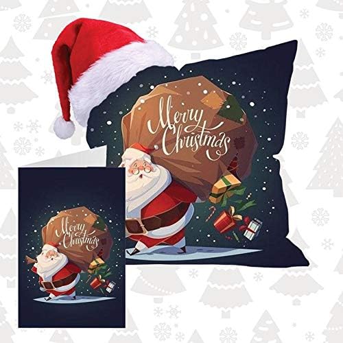 The Purple Tree Christmas Gift Set of Cushion, Greeting Card and Santa Hat (Pack of 3 pc) Christmas Card , Christmas Cushion , Christmas Gift for Friends Kids and Family CUSHGREET00033