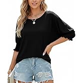 Elesomo Women's Tops 3/4 Sleeve Dressy Casual Crewneck Batwing Loose Fitting T Shirts