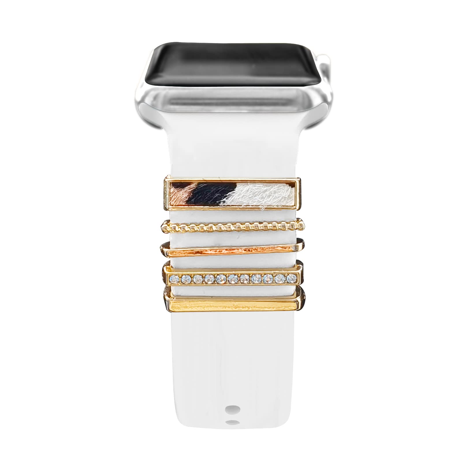 5Pcs Charms for Apple Watch Straps 40mm 41mm 38mm 44mm 45mm 42mm 46mm Women,Decorative Ring Loops for iWatch series 10 9 8 7 6 5 4 3 se,Fitbit versa/sense,Galaxy watch Silicone Sport Strap Accessories