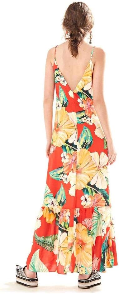 vestido longo chita tropical
