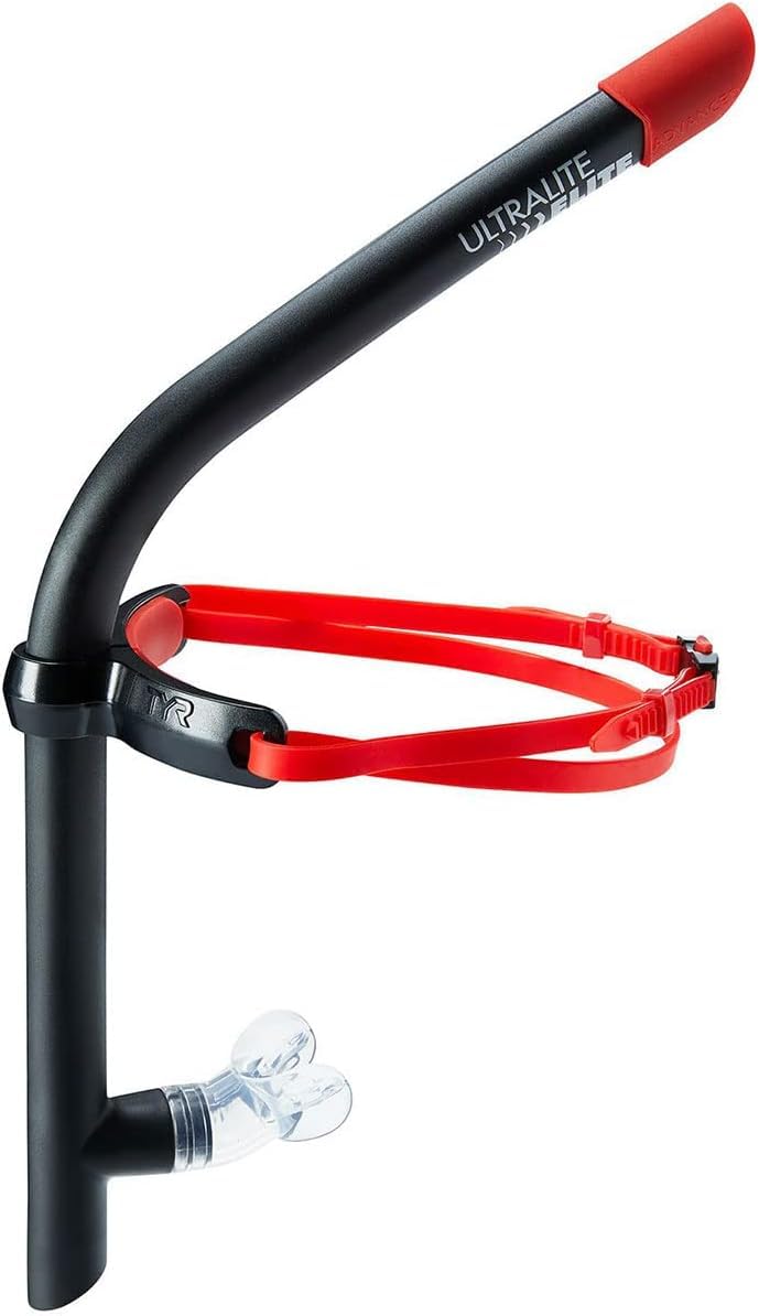 Photo 1 of TYR Ultralite Elite Swim Snorkel - Adult Snorkeling Gear for Swimming Training - Ultra-Lightweight and Comfortable for Body Alignment Exercises - Black/Red