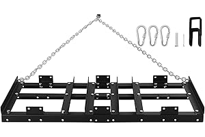 RIGMEC Drag Harrow Driveway Grader, Heavy Duty Power Rake, Driveway Drag for Gravel W/ 4 FT Chain, Tow Behind Lawn Rake for ATV, UTV, Tractor, Mower, Land Leveler for Gravel, Sand, Soil, Hay,4FT