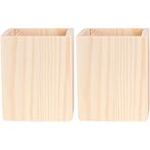 EXCEART 2pcs Square Wooden Container Pencil Holder Diy Graffiti Pot for Home Office Unfinished Solid Color Design Wood Organizer for Items Storage