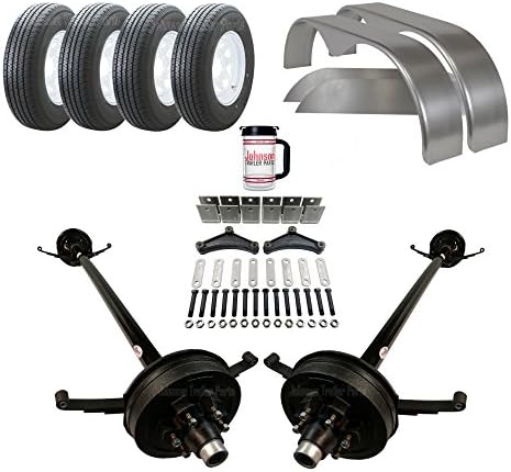 Tandem 5,200 lb Electric Brake Trailer Axle Kit - Includes Trailer Tires, Wheels and Tandem Fenders (95" Hubface - 80" Spring Center)