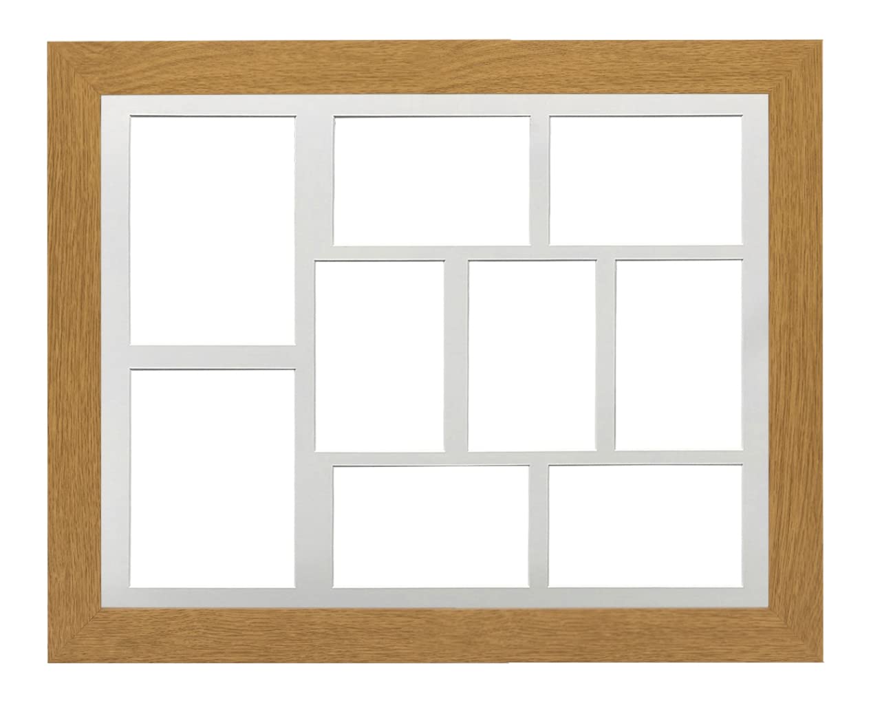 Oak Frame 20x16' Multi Aperture Picture Frame with White Mount to fit (x2) 7x5' (7x) 6x4' Photos with Perspex Sheet - Wall Mountable Landscape or Portrait