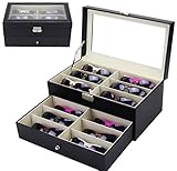 12 Grids Double-Layer Eyeglass Sunglass Oversized Glasses Display Case Organizer Storage Box Black