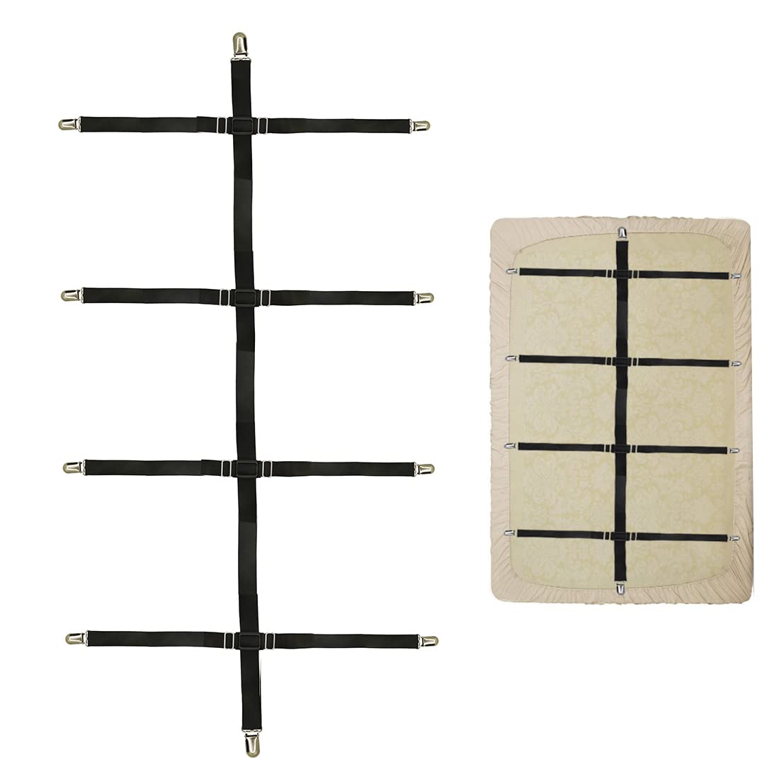 Auivguiv Bed Sheet Clip,Sheet Strap Adjustable Elastic and Firm,Make your Mattresses More Tidy (Black)