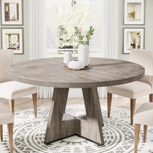 Tribesigns Round Dining Table for 4, 47 Inch Grey Kitchen Table Small  Dinner Table Farmhouse Wood Kitchen Dinn