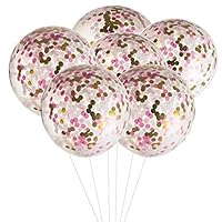MOWO 36 inch Jumbo Confetti Balloons Giant Clear Latex Helium Balloons Large Pink and Gold Fuchsia Tissue Paper Confetti Balloons Wedding Decoration New Years Eve Party Christmas Decor