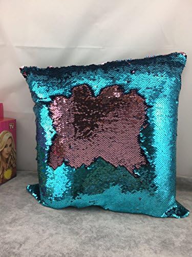 CaseBling Hot Selling DIY Two Tone Glitter Sequins Throw Pillow Cases and Covers Color Changing Scale Euro Decorative Home Cushion Sofa Pillowcase 16x16 Inch - Lake Blue
