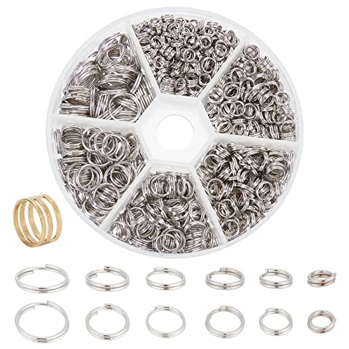 PH PandaHall 900 pcs Split Key Rings 5 Sizes Metal Keychain Rings Split Keyrings Flat Ring Flat O Ring Keychain Holders for Men Women Home Car Office Keys Attachment, 4/5/6/7/8/10mm