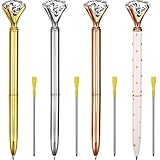 Bememo 4 Pieces Big Crystal Diamond Pen Metal Ballpoint Pen Black Ink and 4 Pieces Ballpoint Pen Refills