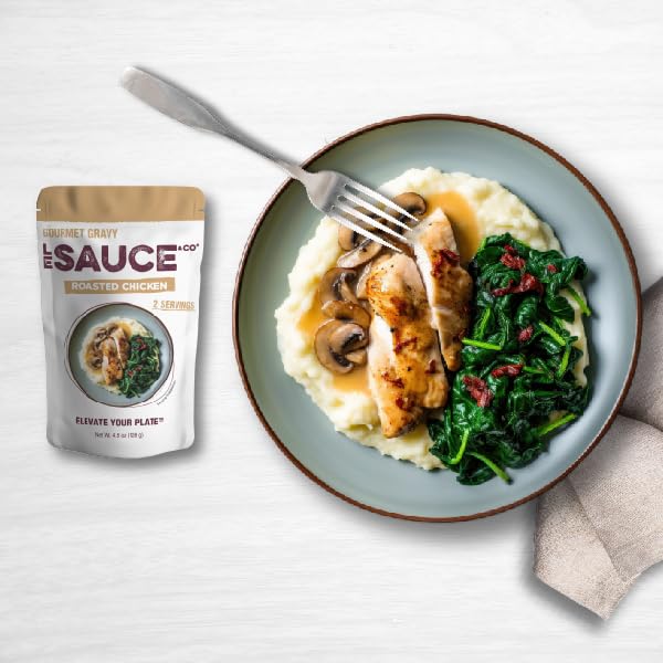 LE SAUCE & CO. 2-SERVING ROASTED CHICKEN GOURMET GRAVY, GLUTEN FREE CHICKEN GRAVY, PREMIUM CHICKEN BROTH, ADD TO ROTISSERIE CHICKEN, MASHED POTATOES, CHICKEN BREAST, BROWN GRAVY