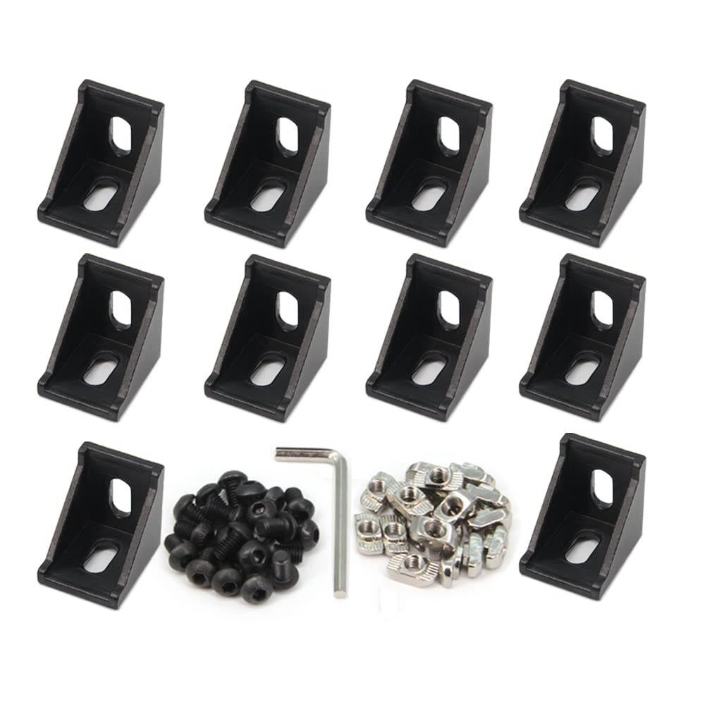 Befenybay 10PCS Extruded Aluminum Profile 3030 Corner Bracket Right Angle with Screws for 8mm Slot Aluminum Extrusion Profile 3030 Series (3030-Black-10 with Screws)