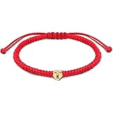 Initial Bracelet Gold Heart Love Charm Initial Bracelet Red Initial A-Z Letter Bracelets Handmade Adjustable Rope Bracelets for Girls Boy Mom Birthday Gifts