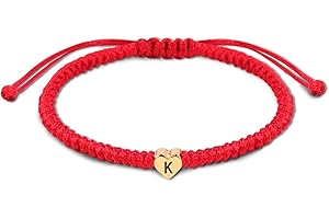 Initial Bracelet Gold Heart Love Charm Initial Bracelet Red Initial K Letter Bracelets Handmade Adjustable Rope Bracelets for