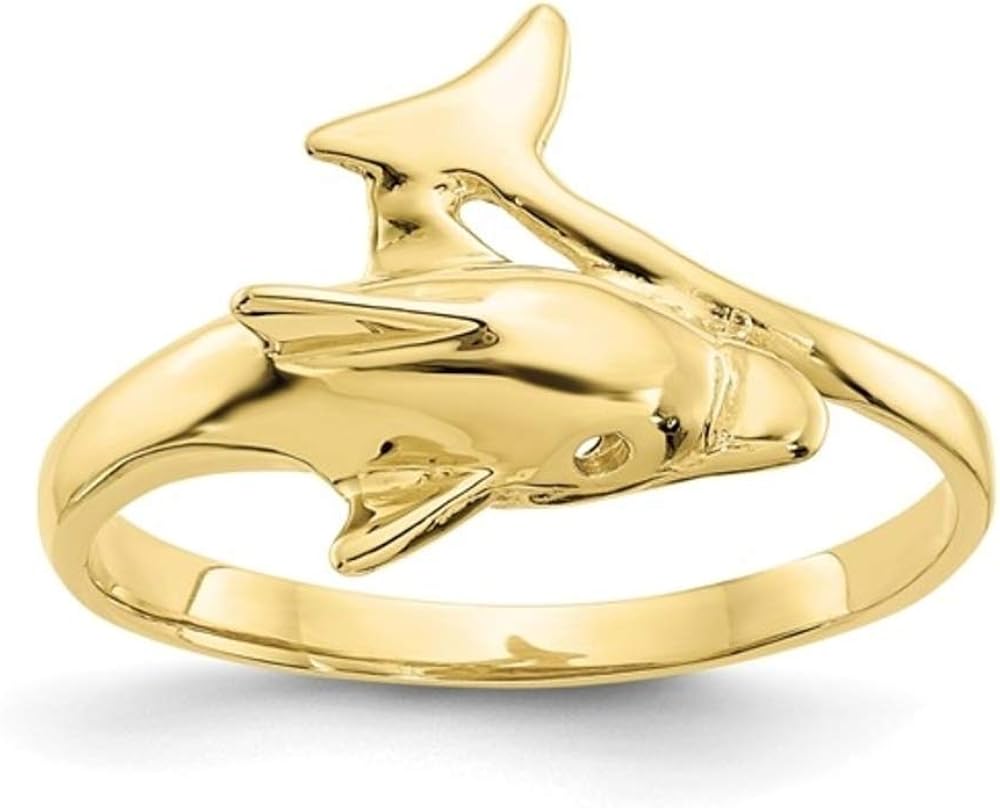 Real 10kt Yellow Gold Dolphin Ring S6 Clothing