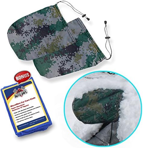 SnowOFF SUV, Truck, RV Camouflage Side Mirror Snow Covers Set - Protect Exterior Rear View Mirrors from Snow Ice Frost - BONUS Cloth - Automotive Door Armor - Like Windshield Cover