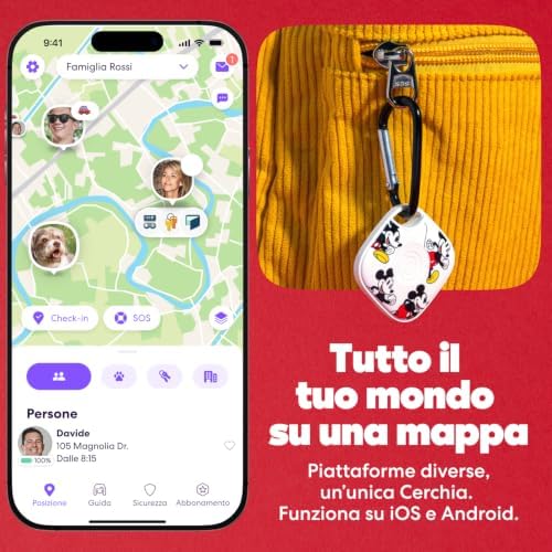 x Disney Tile - Localizzatore, cerca oggetti e tracker Bluetooth per chiavi, borse e altro. Trova telefono. Compatibile con iOS e Android. Pacchetto da 1 (Bianco) - Mickey