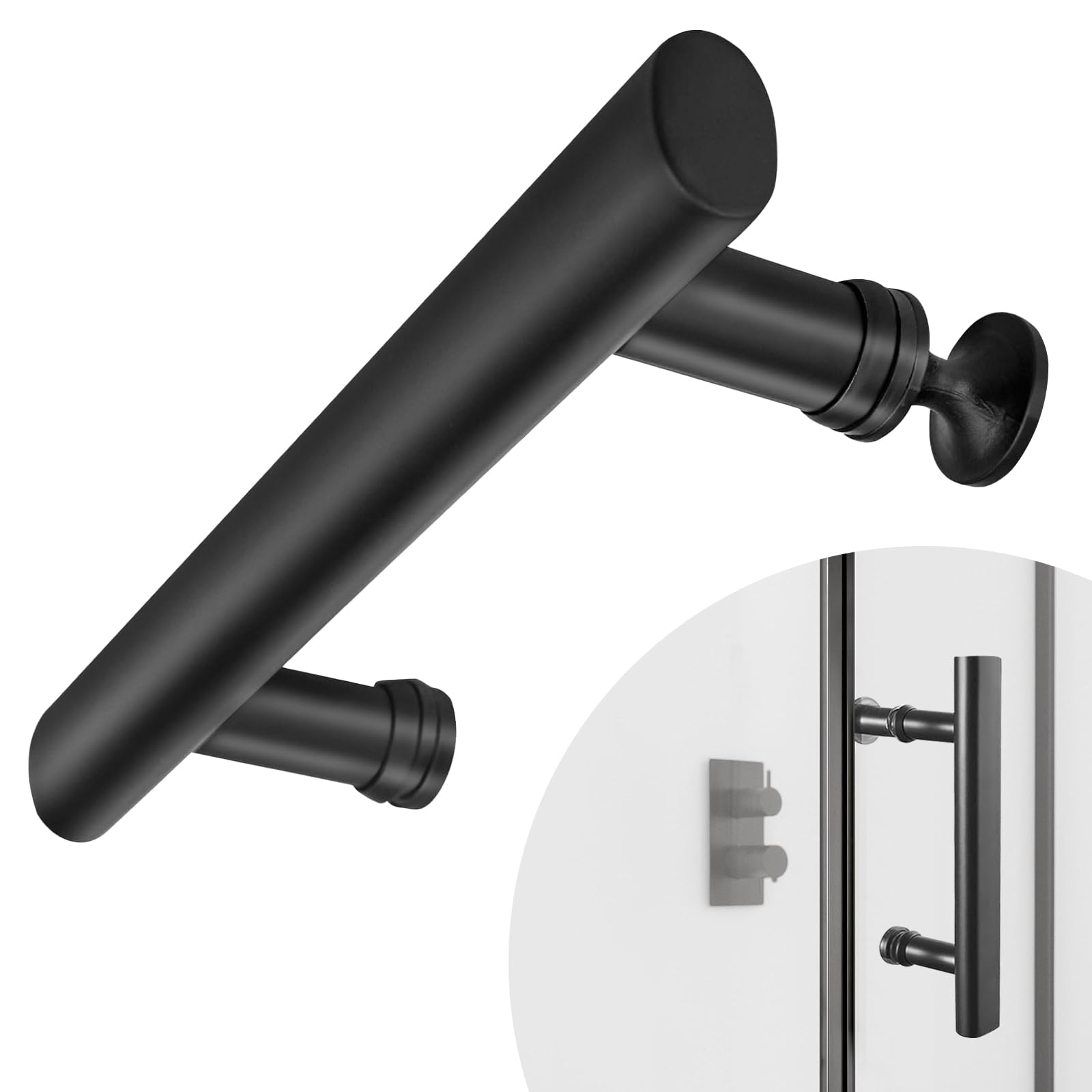 SEGNAYEN Shower Door Handle, 145mm Hole to Hole Metal Replacement Shower Door Handles with Shower Knobs for Shower Enclosures Room Sliding Push Pull Glass Door Parts, Black
