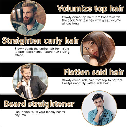 TFS Heated Beard Straightener Comb for Men - 2 In 1 Beard & Hair Straightening Brush with Ceramic Teeth, Portable Electric Hot Comb Iron Mustache Brush Styler Tools for Home Travel
