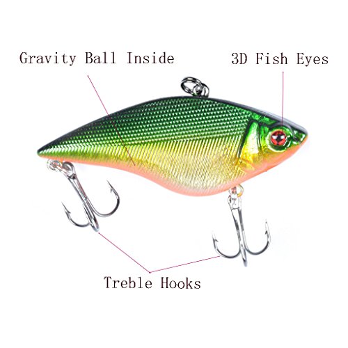 SunMine 5pcs Fishing Lures 2.76in/0.57oz Fishing Bass Lures VIB Lure Shallow Swimbait Crankbait with Treble Hook 3D Fishing Eyes for Bass Trout Freshwater and Saltwater