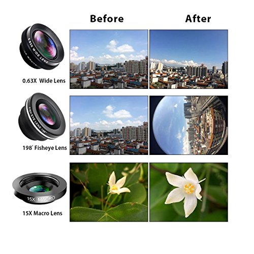 SMILEPOWO 3 in 1 HD Camera Lens Kit Phone Lens - Universal 0.63X Wide Angle Lens & 15X Macro Lens & 198 Degree Fisheye Lens, Clip on Cell Phone Lens for iPhone,Samsung,Android Phones - Thumbnail 2