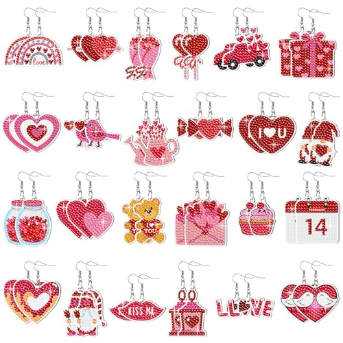 Siifert 24 Pairs Valentine's Day Diamond Painting Earrings DIY Earring Making Kit Diamond Art Jewelry Making Kit for Adults Vintage Jewelry Crafting Charms Bulk with 6 Tools for Women by Siifert - Used condition - US$6.01