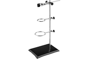 QWORK Heavy Duty Laboratory Stands Support Set, with a Burette Clamp and 2 Flask Ring Clamps, Rod Length 16''
